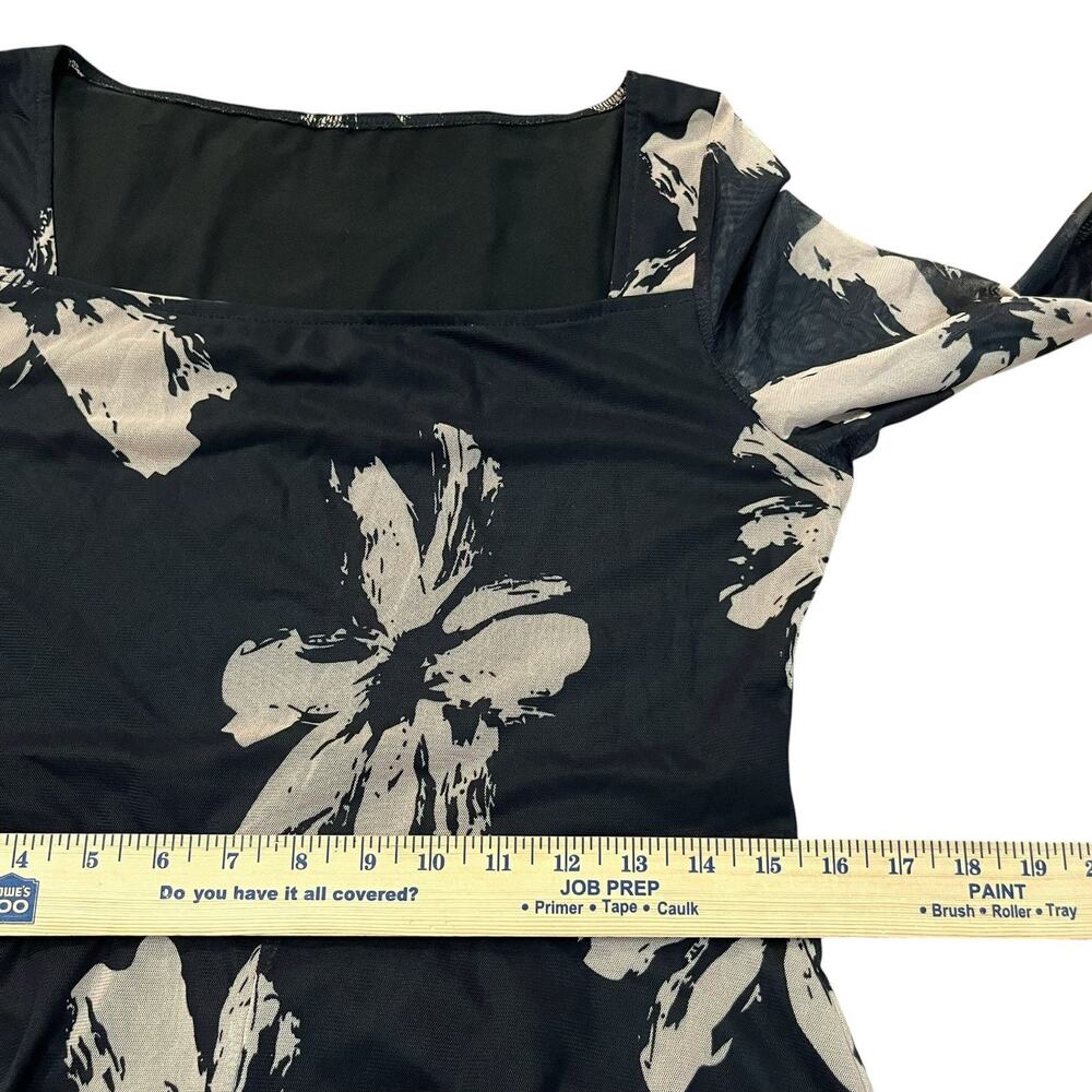 Gothic Floral Maxi Dress Large Bell Sleeve Tiered Ruffle Mesh Witchy High Low - Picture 9 of 9